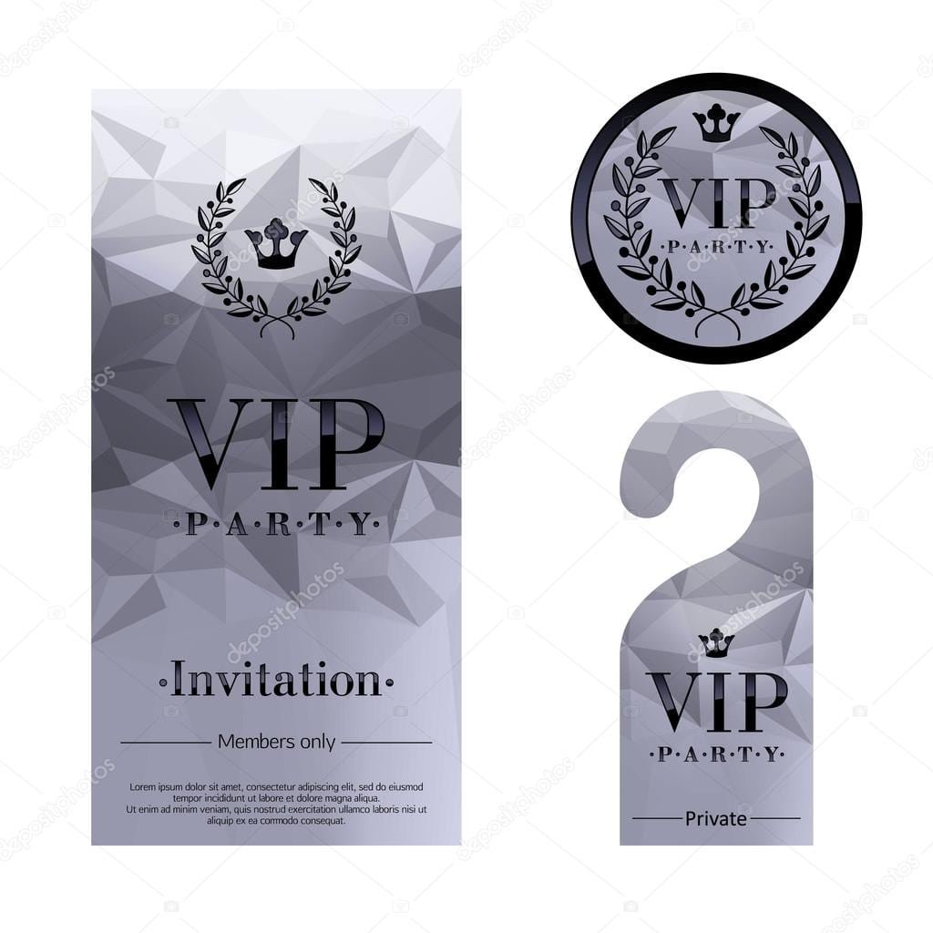 Vip Party Invitation Card, Warning Hanger And Badge  â Stock